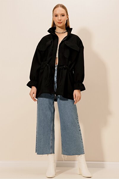 HAKKE Zippered Elastic Waist Stitched COAT