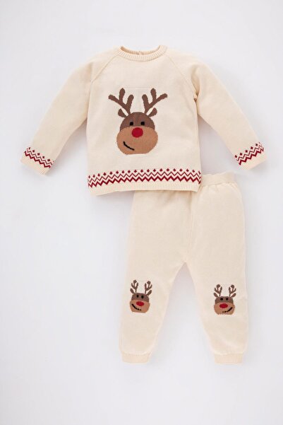 DeFacto Erkek Bebek Yılbaşı Temalı Pamuklu Triko Kazak Alt 2'li Takım