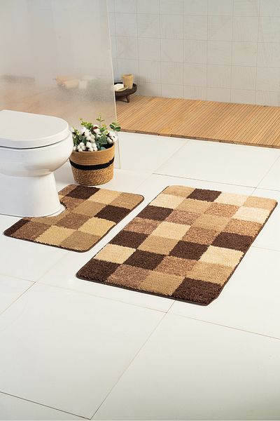 Moda Dekor Χαλάκι μπάνιου Millenium Tile Brown 2 τεμαχίων
