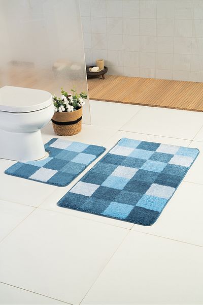 Moda Dekor Χαλάκι μπάνιου Millennium Tile Blue 2 τεμαχίων