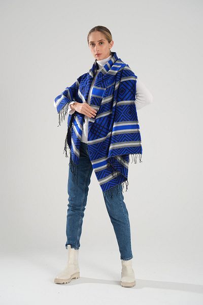Deafox Σάλι ώμου με λεπτομέρεια με φούντα Saks Blue 70x180 cm