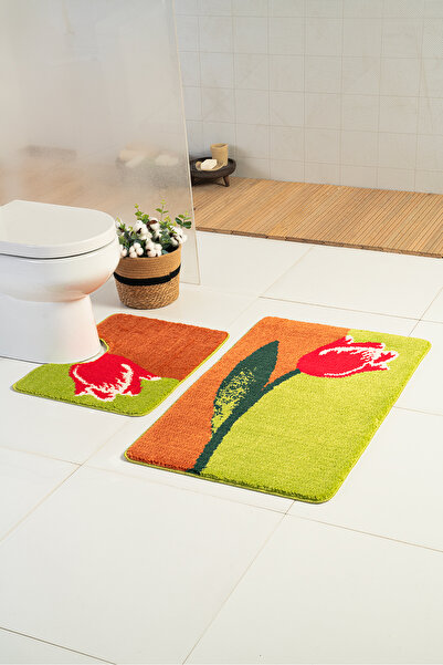 Moda Dekor Milenyum Lale Yeşil 2'li Banyo Paspası