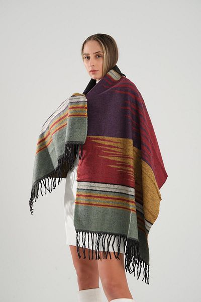 Deafox Mehrfarbiger Schulterschal mit Quastendetail und eigenem Muster, 70 x 180 cm
