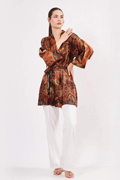 Nomads Felt Pure Silk Short Kimono Caftan| Mandala Pattern 6 Brown| Nomads Felt