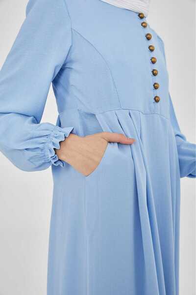 Mahinur Tesettür Kolları Fırfırlı Düğmeli Tesettür Elbise