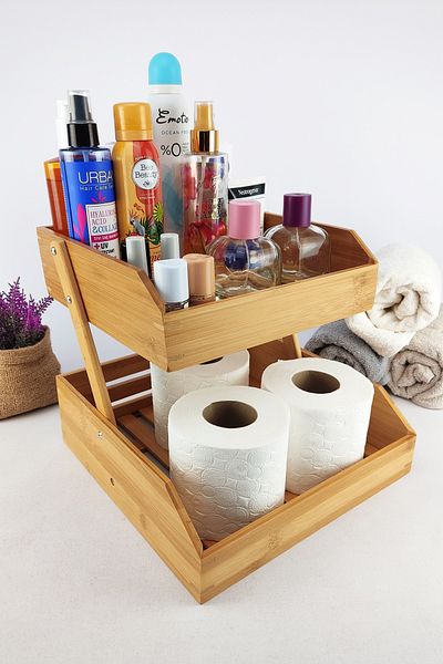 Digithome 2 Επίπεδο Bamboo Bath and Makeup Organizer Organizer Brown – I/12 C1-1-289