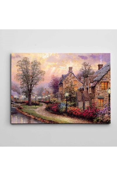 artefoni Çiçekli Yol ve Dere Dekoratif Büyük Boyut Kanvas Tablo 85 x 120 CM