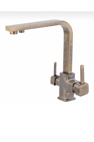 İSAOĞLU YAPI Mat Gold Arıtmalı Mutfak Bataryası Antik Mat Altın Evye Musluğu ...