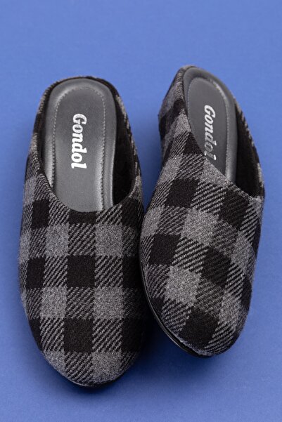 Gondol İçi Deri Ekose Desenli Ev Terliği Mik.580