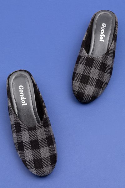 Gondol Leather Inside Plaid Patterned House Slippers mik.580 - Black - 41