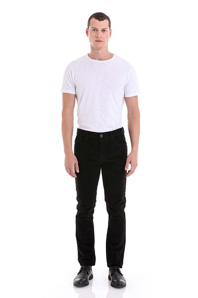 Hatemoğlu Μαύρο Dynamic Fit Straight 5 Pocket Casul Velvet Παντελόνι