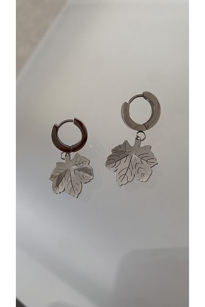 CEBECİ TİCARET Steel Silver Leaf Earrings