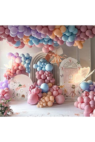 Çemrek Süs Parti Rosewood peach and glass blue balloon chain set 100 pieces of balloons and chain