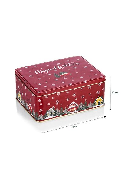 Maflen Christmas New Year Winter Themed Metal Cookie Storage Container 22x10cm