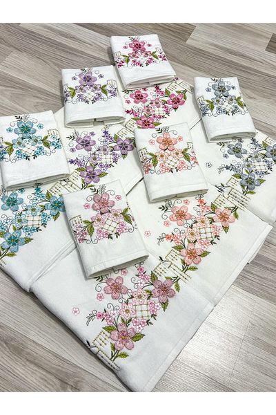 AYHANHOME Set de zestre pentru mama-fiica din catifea brodata 3D 6 bucati 50x90 pentru mana si fata si 6 bucati 30x50 set de prosoape de bucatarie