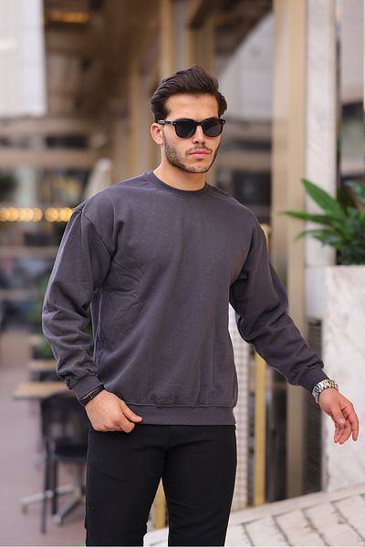 MODAMESTO Ανδρικό φούτερ Smoked Oversize Crew Neck με 3 κλωστές με φλις εσωτερικά