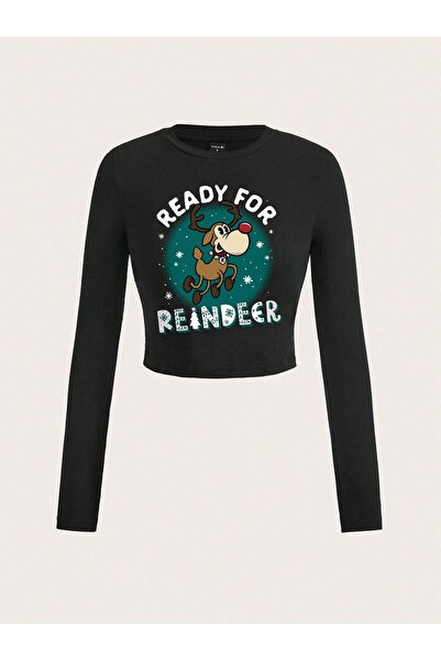 Jose Clothing المرأة السوداء المطبوعة طاقم الرقبة Y2K نمط الجسم المناسب القطن...