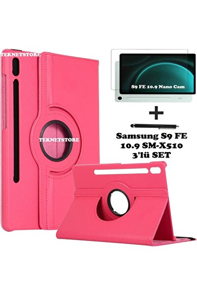 TEKNETSTORE Samsung Galaxy Tab S9 FE 10.9 Inç Tablet Uyumlu 360 Döner Pu Deri...