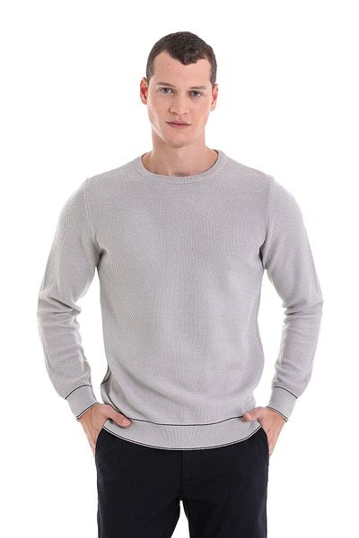 Hatemoğlu Stone Comfort Fit Plain Cotton Crew Neck Knitwear Sweater