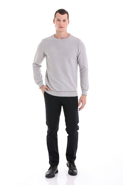 Hatemoğlu Stone Comfort Fit Plain Cotton Crew Neck Knitwear Sweater