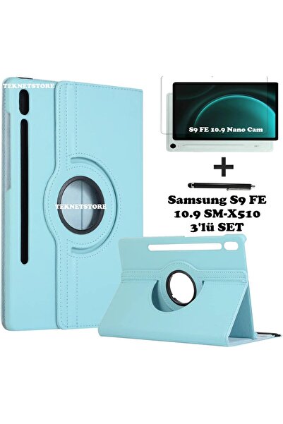TEKNETSTORE Samsung Galaxy Tab S9 FE 10.9 Inç Tablet Uyumlu 360 Döner Pu Deri Kılıf Seti Sm-x510