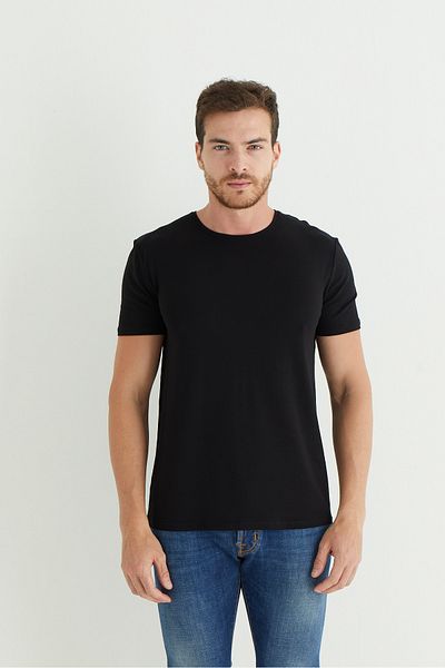 Svm Men's Crew Neck Micro Modal Black T-shirt 9088