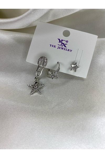 KÜBRA UYAN JEWELRY 3-PIECE STEEL HOOK DETAIL EARRING
