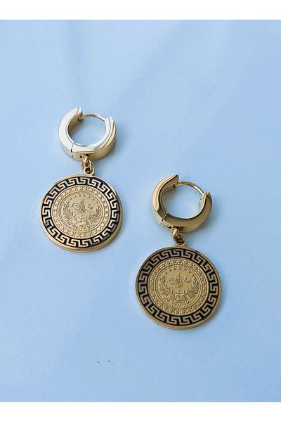 Trend Republic gold steel tuğra model earrings