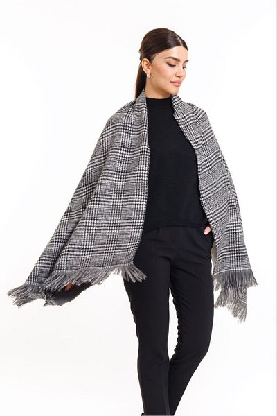 Multi Brand Double Sided Gray Color Plaid Woolen Shoulder Shawl 70x190cm Connectable Winter Women's Gray Smoked Scarf Shawl