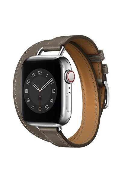 Teknoband Hermes Kordon Attelage Double Tour Apple Watch 38/40/41 Mm Uyumlu (Logolu)