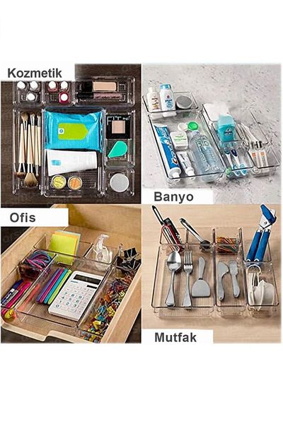 LeylArt Home 4-Piece Modular Drawer Table Closet Organizer Multi-Purpose Organizer Acrylic| Transparent