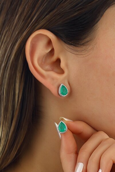 MySilvers Doğal Taşlı Pırlanta Modeli Küpe