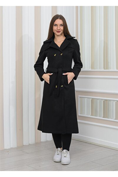Nuseel Новий сезон двобортне пальто на підкладці з детальним розрізом міді з розрізом чаші чорного кольору