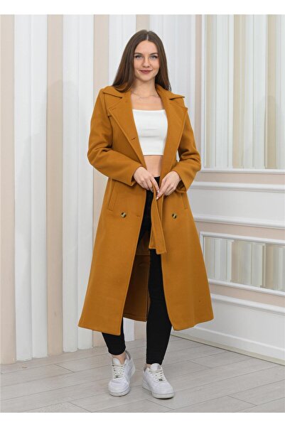 Nuseel Миди палто с щампи с цепки - Двуредна подплата, светлокафяво