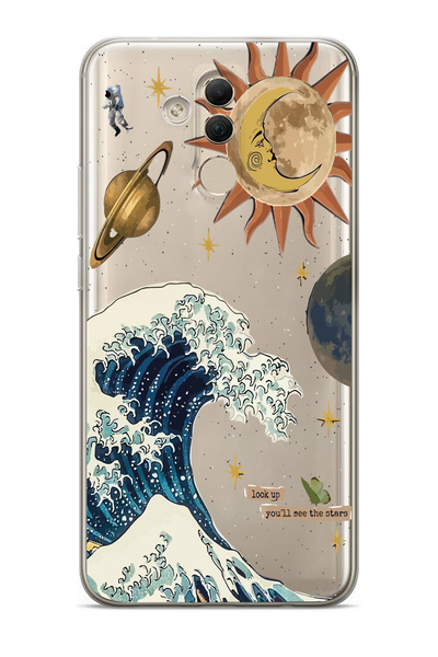 Magic Ring Huawei Mate 20 Lite Uyumlu Güneş ve Dalga Desenli Şeffaf Telefon K...