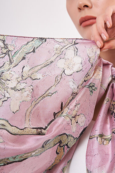 Nomads Felt Vual İpek Fular | 55x180 cm | Van Gogh Badem Ağacı Gül Kurusu | Nomads Felt