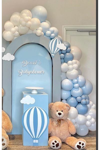 Çemrek Süs Parti Macaron blue storm white balloon chain set 100 pieces of balloons and chain
