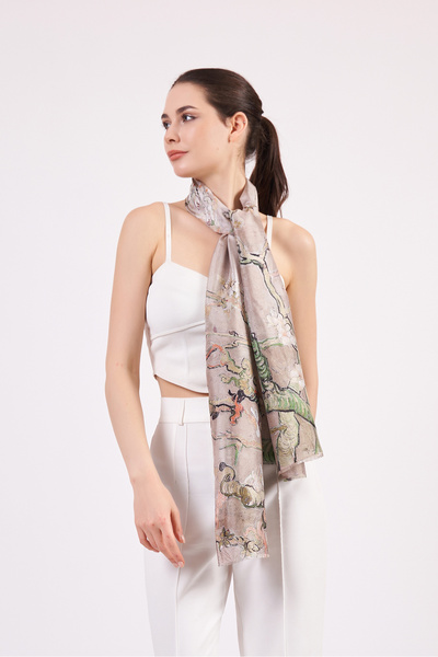 Nomads Felt Voile Silk Scarf| Van Gogh Almond Flower Beige| Nomads Felt