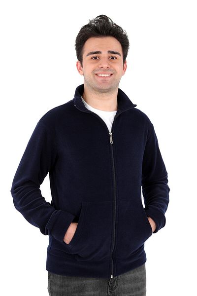 DİVİSTA Men's Standard Fit Stand Collar Full Zipper Navy Blue Fleece