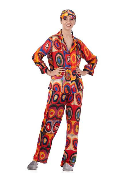 Nomads Felt 100% Silk Shirt-Pants / Pajamas Set| Kandinsky Squares with Circles| Nomads Felt