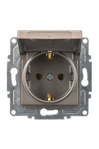 Günsan Eqona Radius Neoline Covered Grounded Socket, Mocha (Mechanism + Key Cover)