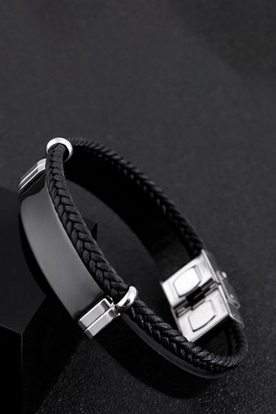 Chavin Black Steel And Leather Steel Men's Bracelet Ep99sy