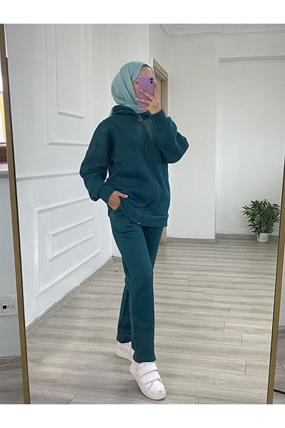 Arden Scarf Three Thread Raised Hooded Zipper Top-Bottom Set