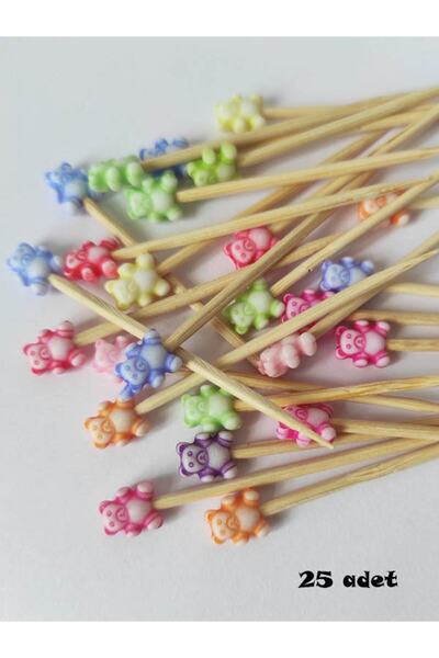 BEYHAN BAYHAN 25 Adet Dekoratif Ayıcıklı Pasta Kürdanı 6 Cm - Ayıcık 10 Mm