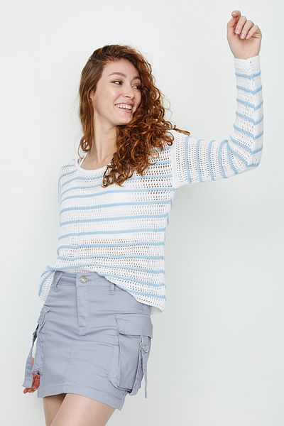 Select Moda Women's Blue Color Blocked Knitted Sweater