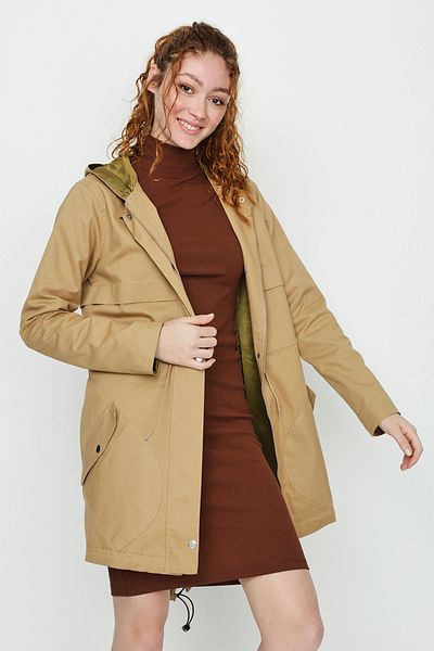 Select Moda Γυναικεία Camel Hooded Parka με τσέπη με φερμουάρ
