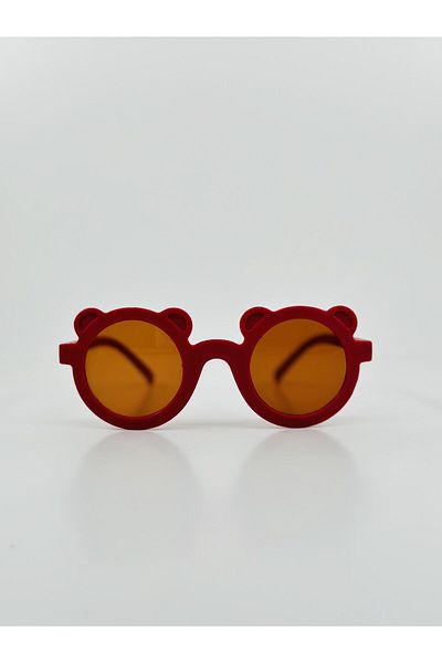 GlimmerGroove Children's Sunglasses with Teddy Bear for 1-9 Years Red Glasses