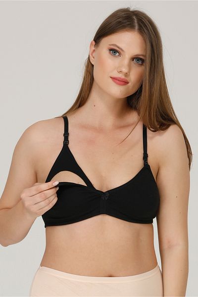 par lingerie pl Pl Сутиен за кърмачки Непокрит черен пениран памук