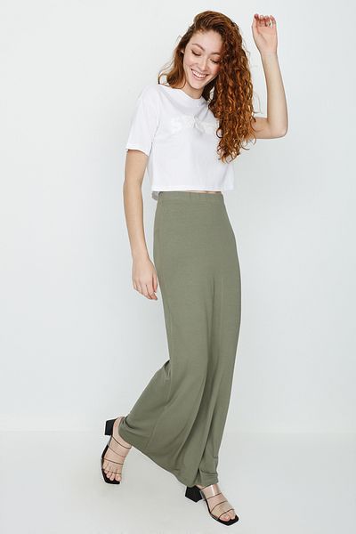 Select Moda Women's Khaki Knitted Maxi Skirt