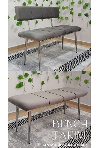 ÖZCAN METAL Bench Sırtlı Krom Metal Ayaklı Mutfak Salon Antre Yatak Odası Puf Bank Oturak Takımı